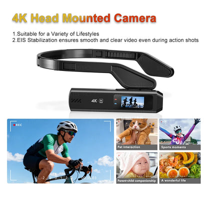 Head Mounted Action Camera 4K 30FPS 130° Wide Angle Lens Video Camera Wearable Video Camera APP Wireless Remote Control