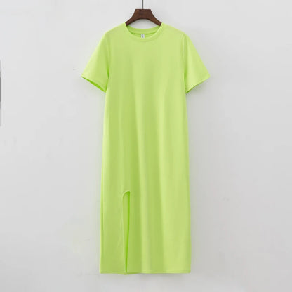 2024 Summer Fashion Split Women T shirt Dress Black Basic Simple Dresses