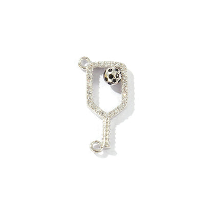 2 Pcs Brass Sport Charms Multicolor Racket Pickleball Paddle Badminton Racket Cubic Zirconia Pendants For DIY Necklace Making