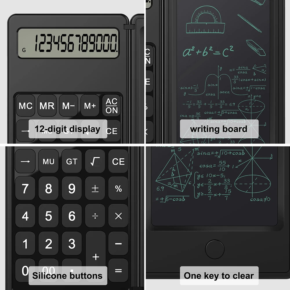 VAORLO 2-In-1 Smart Calculator & 6 Inch Writing Tablet Foldable 12 Digit LCD Display For Office Student Teachers Accountant