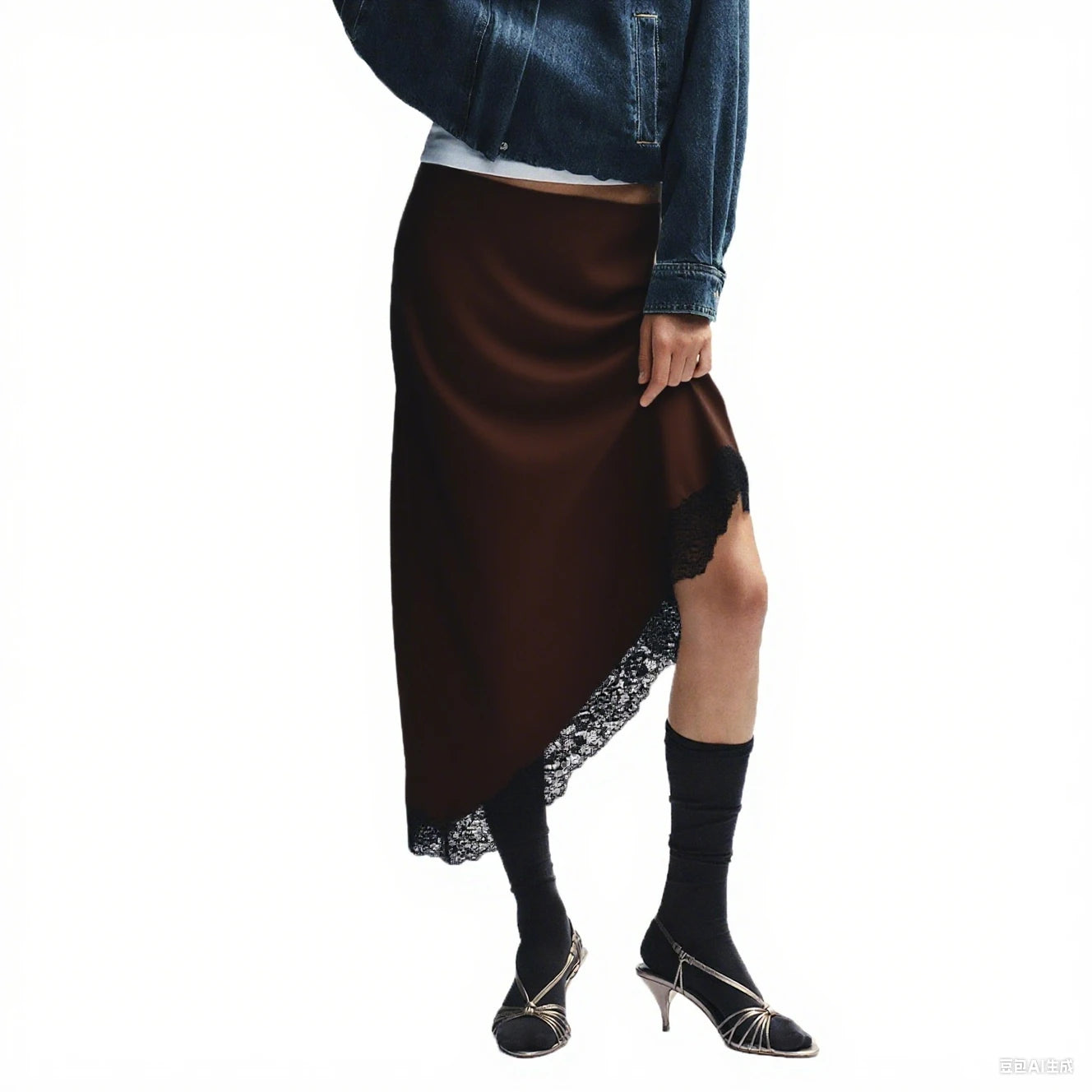 Luxury Women Asymmetrical Soild Color Midi Skirts Casual Elegant Lace Hem Santin Skirt for Beach Vacation Office
