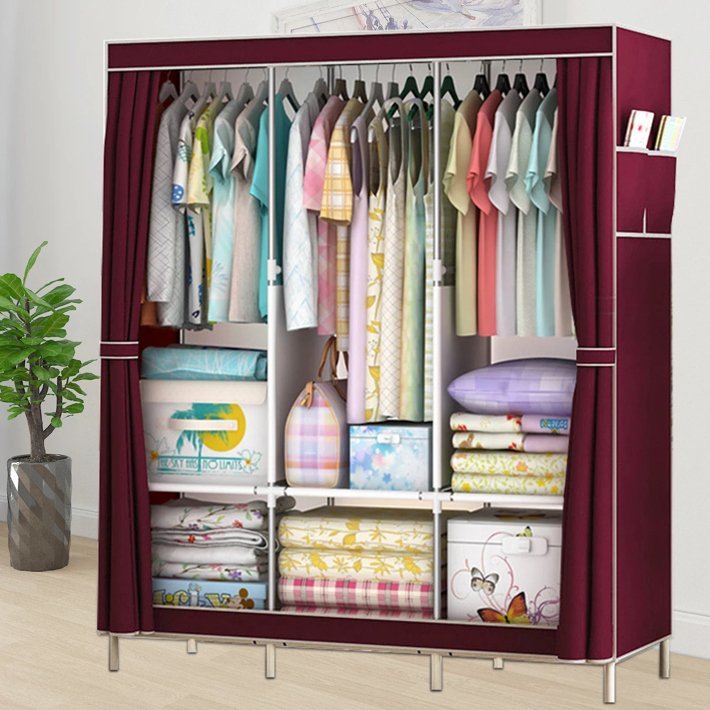 Closet Wardrobe Portable Organizer Storage Rack Clothes Shoe Clothing Shelf Dustproof Non-woven Fabric Quick and Easy to Assembl