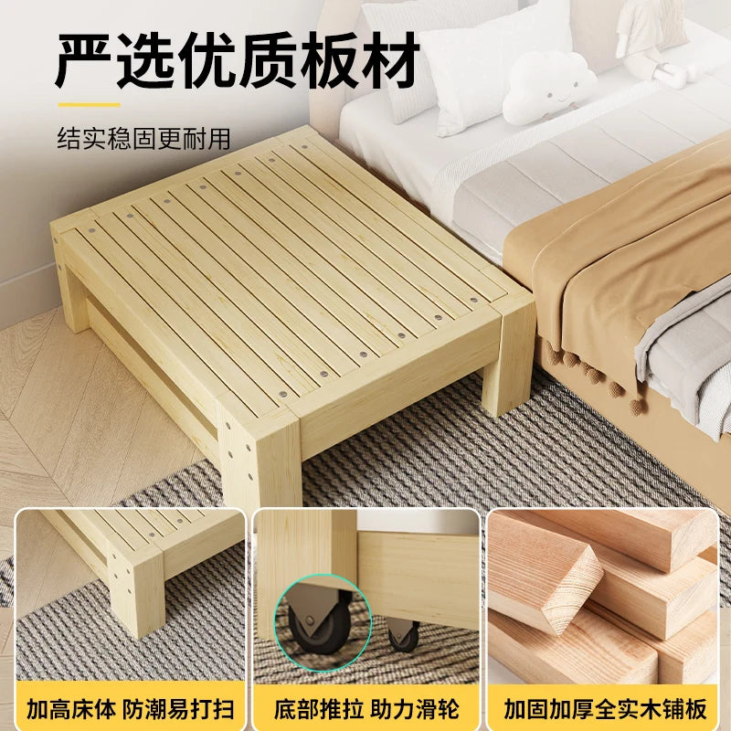 Solid wood telescopic bed pull-out bed small apartment living room tatami people simple push-pull bed dual-purpose stacked sofa