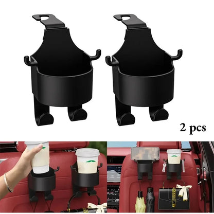 2026 2Pcs Car Seat Headrest Hook Hanger Storage Organizer Universal with Cup Holder for Handbag Fit Universal Vehicle Car