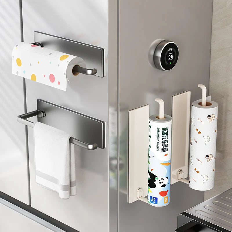 1 magnetic self-adhesive wall-mounted tissue holder with cling film, easy magnetic installation, suitable for kitchen, bathroom