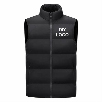 Sleeveless Vest Men's Stand Collar Thicken Jacket Down Windproof Winter Coat Custom Printing Company Brand Diy Logo Warm Vest