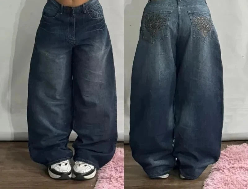 American New Fashion Old Washed Loose Jeans Women Y2K Hip Hop Harajuku Casual Joker Gothic High-waisted Wide-leg Trousers