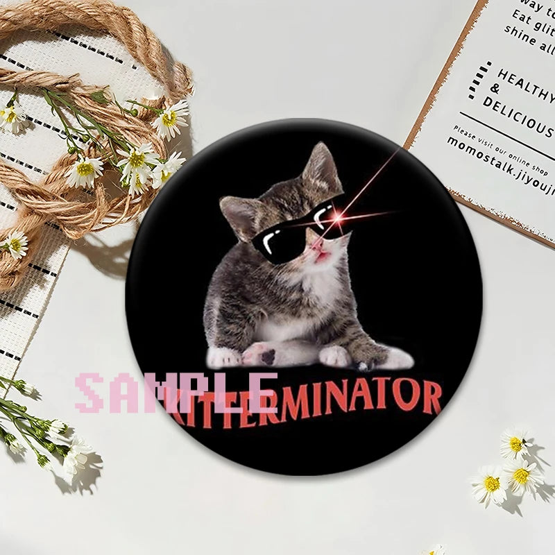 Cute Cats Meme Button Pins Funny Creative Animal Brooches Round Exquisite Tinplate Badge for Backpack Jewelry Accessories Gifts