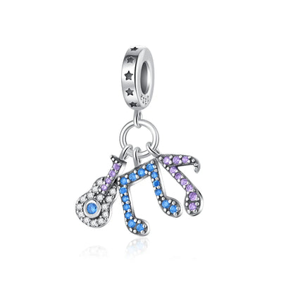 Guitar Microphone Music 925 Sterling Silver Charm Pendant Suitable Fit Original Bracelet Necklace keychain Jewelry Accessories