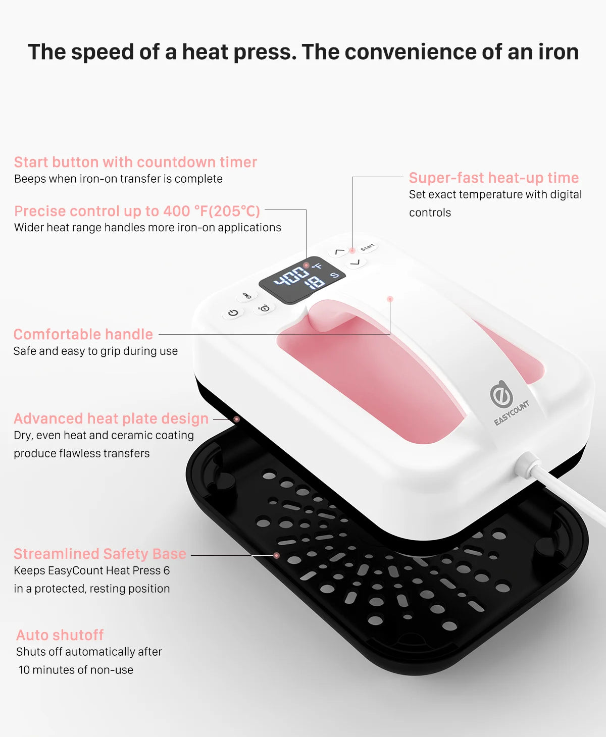 1PCS Heat Press Machine for T Shirts 7‘’x5'' Portable T Shirt Press Machine Fast Heat-up Iron Press Heat Transfer Machine(Pink)