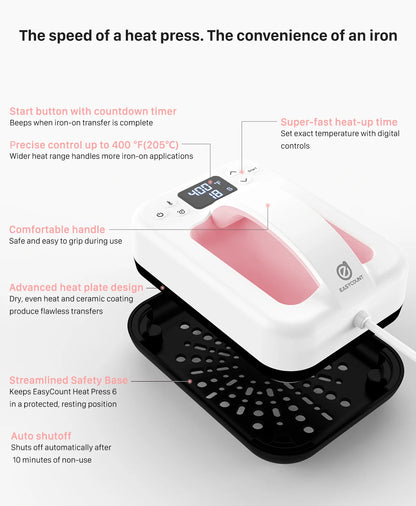1PCS Heat Press Machine for T Shirts 7‘’x5'' Portable T Shirt Press Machine Fast Heat-up Iron Press Heat Transfer Machine(Pink)