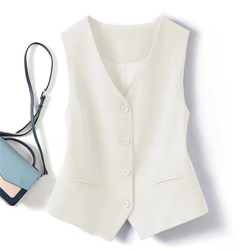 Single Breasted V-neck Short Slim Fitting Vest For Women In Spring And Autumn, Can Be Worn Externally Or Internally