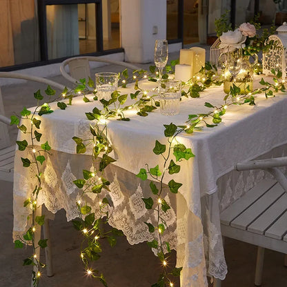 Lichterkette mit grünen Blättern, künstliche Rankenlichter, batteriebetrieben, Weihnachtsbaumgirlande für Hochzeiten und Heimdekoration