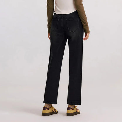 Semir Jeans Women Frayed Trousers 2024 Winter New Loose Straight Leg Pants Denim Trousers