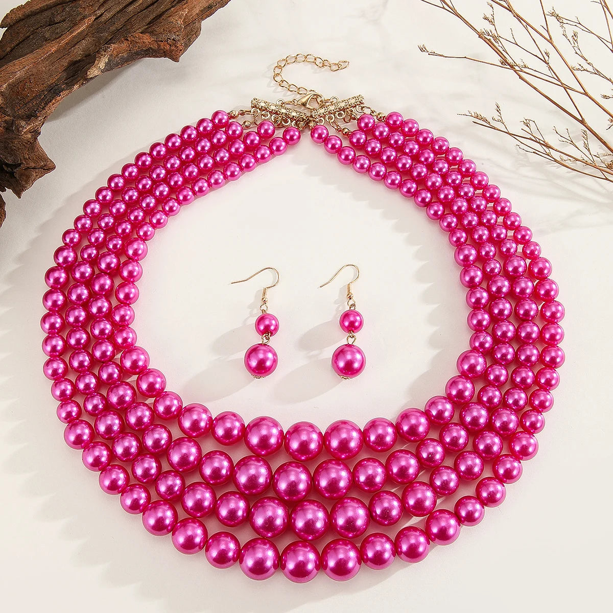 Wedding Jewelry Set Fashion Elegant Multi-layer Handmade Imitation Pearl Beaded Necklace And Earrings Women's Party Accessories