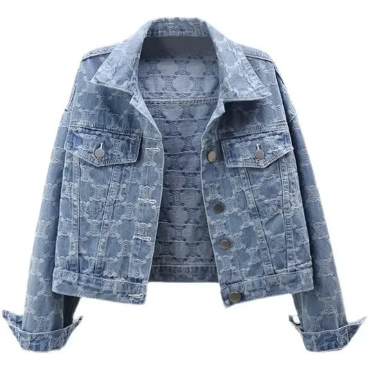 Women's Jacket 2025 Autumn/winter Style Embroidery Jacquard Cropped Loose-fit Versatile Tweed Jacket Top for Ladies Z525