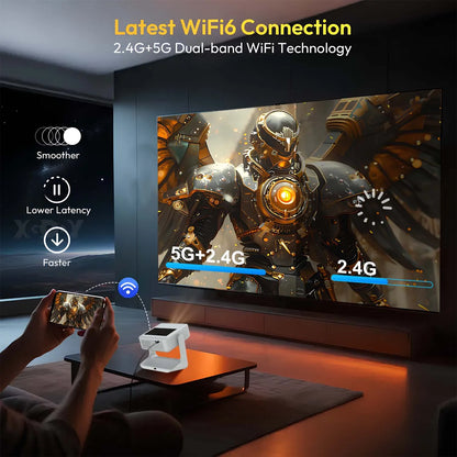 Projector 4K Portable, 8" Touch, WiFi Bluetooth, Dual Screen HDMI USB, Outdoor Movie Gaming Projector