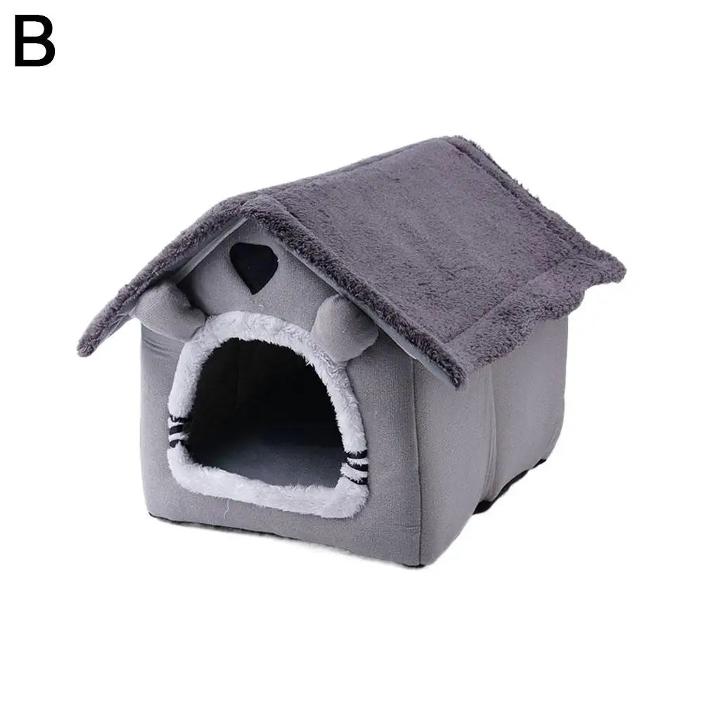 4-Season Universal Pet Bed House, Removable & Washable Plush Warm Dog Cat Cave, Cozy Enclosed Kennel Nest for Small & Medium Dog