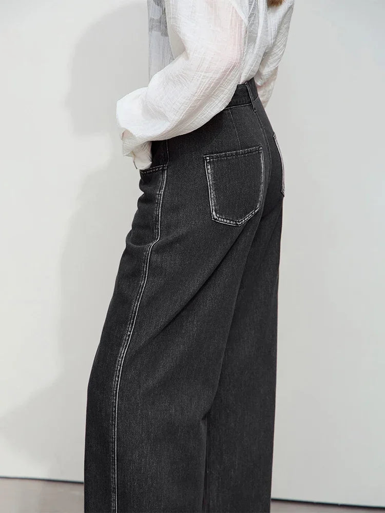 Amii Minimalist Solid Casual Lazy Loose Cotton Drape Wide-leg Pants 2025 Spring New Distressed Black Denim Trousers 12551019