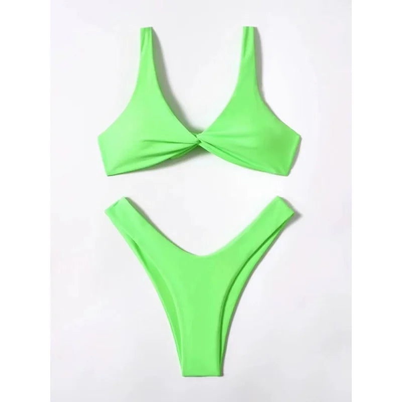 Simple Solid Bathing Suit Women Sexy Triangle Bandage Micro Bikini Swimsuit 2025 New Summer Beach Bathing Suit Two Piece Female