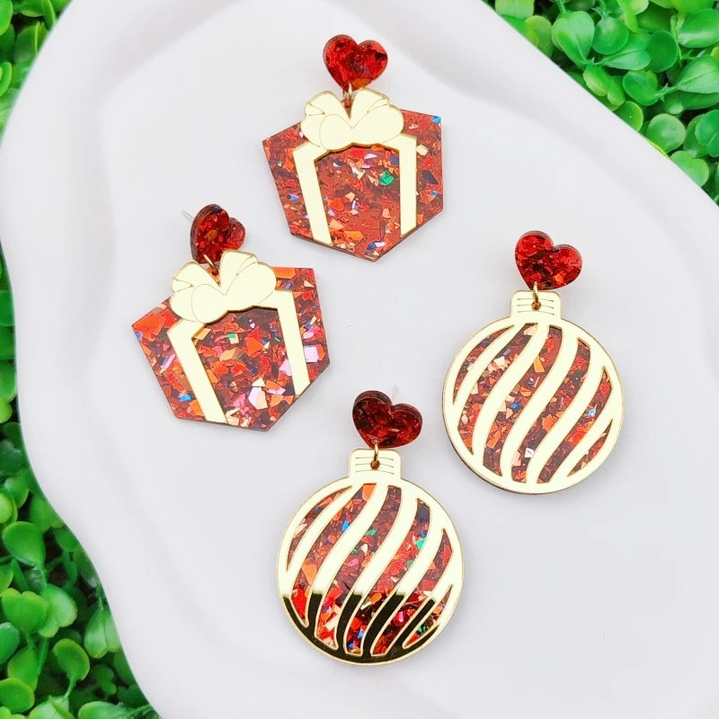 KUGUYS Christmas Red Gift Box Earrings for Women Acrylic Jewelry Trendy Accessories