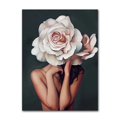 Decorative Painting Living Room Home Decoration Flowers Feathers Woman Abstract Canvas Painting Wall Art Print Poster Picture