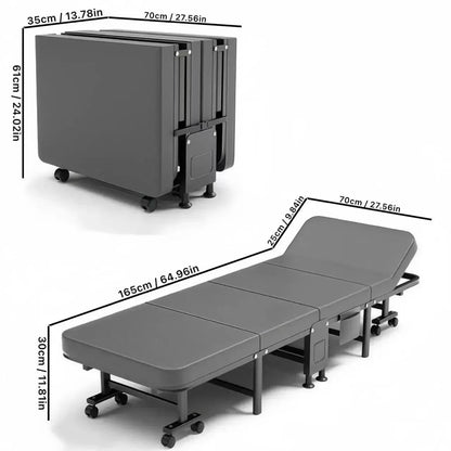 Convenient Small Size Office Folding Bed Nap Recliner Single Adult Hospital Escort Camp Bed with Pulley Folding Furniture