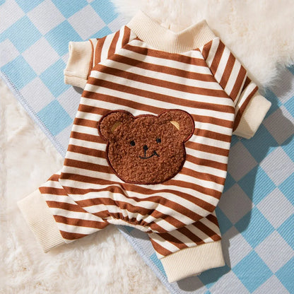 Cartoon Pattern Kawaii Pet Clothes Keep Warm Cotton Winter Puppy Clothes Striped Pajamas Animal Clothing Dog Jumpsuits Corgi