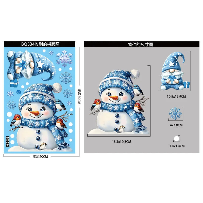 Christmas Window Stickers Winter Snowman Santa Claus Snowflake Reindeer Static Electricity Stickers Ornaments Xmas Home Decor