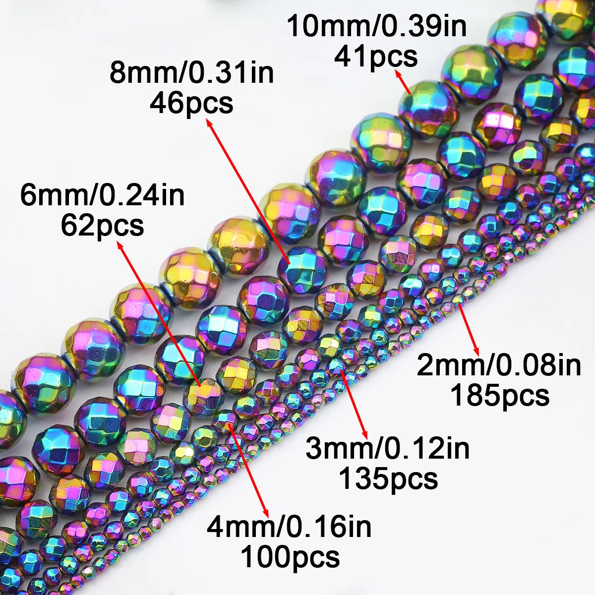 BTFBES 2-10mm Silver Color Round Beads Natural Stone Hematite Gem Non-magnetic Loose Ball For Jewelry Bracelet Necklace DIY 15''