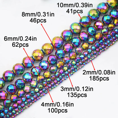 BTFBES 2-10mm Silver Color Round Beads Natural Stone Hematite Gem Non-magnetic Loose Ball For Jewelry Bracelet Necklace DIY 15''