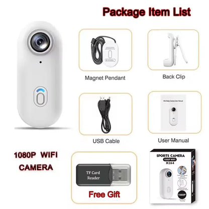 Action Camera 4K HD WiFi 2.4GMini Cameras Waterproof Magnetic Clip Click Chest Body Motorcycle POV Wearable Thumb Video Vlog