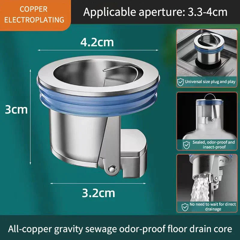 All-copper Floor Drain Core Floor Shower Drain Stopper Insectproof Anti-odor Deodorization Toilet Kitchen Bathroom Toilet Sewer