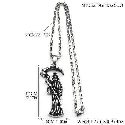 Holy Saint Death Santa Muerte Grim Reaper Necklace for Men Stainless Steel Silver Color Male Chain Necklaces Jewelry Gift