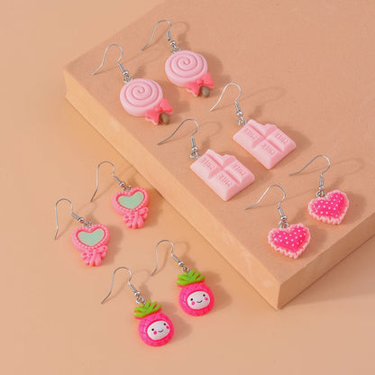 5pairs/set Cute Candy Chocolate Earrings for Women Girls 3D Food Dangle Earrings Kids Jewelry Gifts