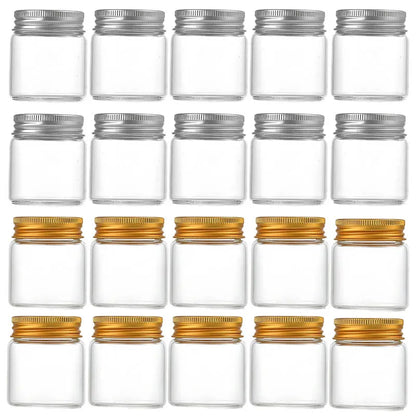 20Pcs 50ml Small Glass Jars With Aluminum Lids Medicines Can Food Sealed Container Candy Packing Jar Household Kitchen Bottles