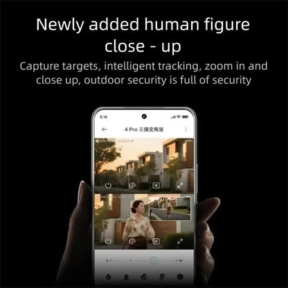 XiaoMi New Smart Outdoor Camera 4 Pro Triple Camera Zoom Edition，360° 5MP 3K，9x Hybrid Zoom，IP66，Chinese Version With Adapter