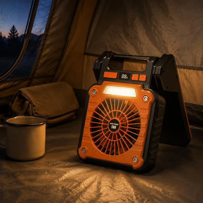 Portable Solar Fan Digital Display Solar-Powered Fan Outdoor Device Fold-out Base Cordless