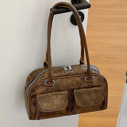 Retro Small Double Pockets Shoulder Bags for Women 2026 New Fashion Trend Designer Underarm Bag Female Handbags and Purses