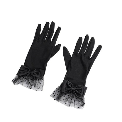 Lace Bowknot Gloves Nightclub Gloves Short Gloves Wedding Party Gowns Gloves Women Gloves Stage Wrist Length Gloves