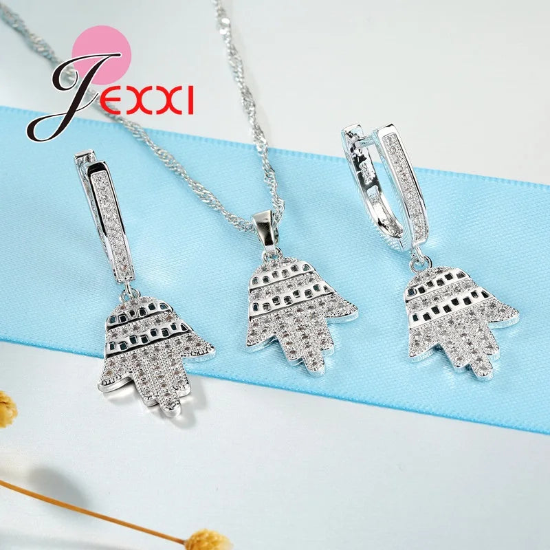 Fabulous Tree Design Jewelry Set For Women Silver Color And Bright Crystal Earrings And Necklace Pendents