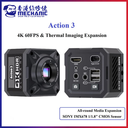 MECHANIC Action3 HD 1080P 4K 60FPS Microscope Camera HDMI/USB Output Optical Thermal Imaging Expansion IMX678 1/1.8" CMOS Sensor