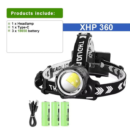 9000000LM 600W Ultra Powerful Headlamp Head Lantern Front Light 8000LM L2 Rechargeable Type C LED Head Flashlight For Fishing