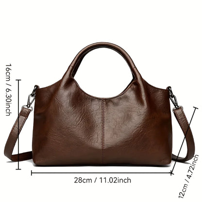 Women's Handbag, Large Capacity Elegant Detachable Crossbody & Handheld Shoulder Bag with Golden Tone Hardware, Zipper Closure
