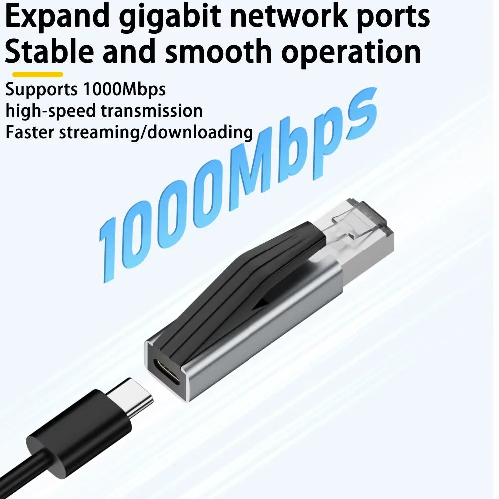 USB-C Female to RJ45 Male Gigabit Ethernet Adapter 1Gbps Portable Network Card for Laptops Macbook Pro Switch Router
