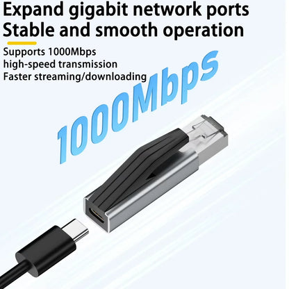 USB-C Female to RJ45 Male Gigabit Ethernet Adapter 1Gbps Portable Network Card for Laptops Macbook Pro Switch Router