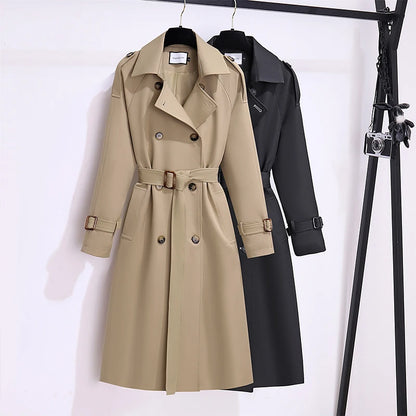 New 2025 Women British Style Windbreaker Streetwear Double Breasted Long Trench Coats Women Elegant Autumn Winter Casual Jackets