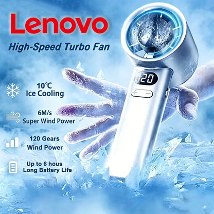 Lenovo 6000mah Handheld Cool Fan LED Digital Display Electric Hand Fans Ice Compress High-Speed Cool USB Rechargeable2026