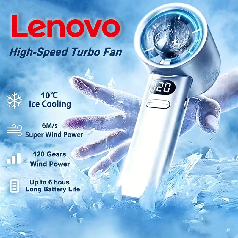 Lenovo 6000mah Handheld Cool Fan LED Digital Display Electric Hand Fans Ice Compress High-Speed Cool USB Rechargeable2026