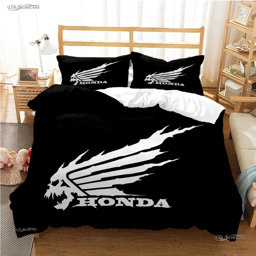 HRC-HONDA Motorcycle logo Duvet Cover Comforter Bedding sets Soft Quilt Cover and Pillowcases for Teens Single/Double/Queen/King